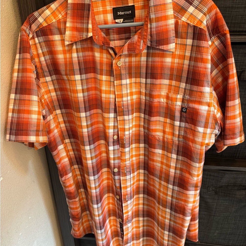 Marmot Orange and White Casual Button Down Shirt